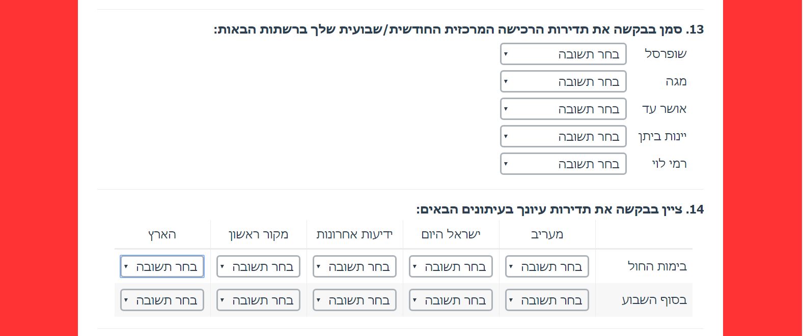 רשימת/טבלת תפריט נגלל (Dropdown Menu list/Grid). סוגי שאלות בבניית ויצירת שאלון סקר.